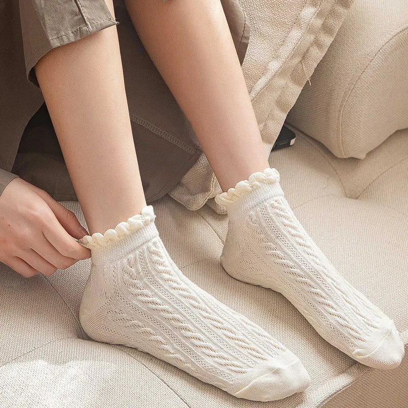 Woman Socks Kawaii Short Ruffle Socks for Girls Japanese Fashion Cute Low Cotton Ankle Sock Breathable High Quality Sokken