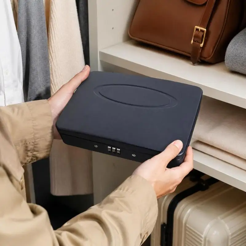 Portable Item Lock Safe Box with User-Set Combination, Cable Attachment, and Storage for Jewelry and Electronic Devices H8WD