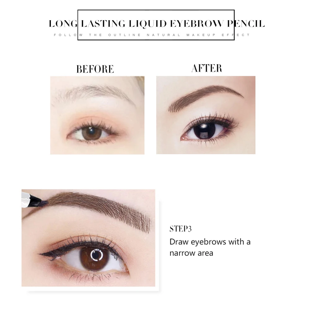 قلم وشم الحواجب Microblading مكون من 4 ألوان من Music Flower، قلم حواجب طبيعي طويل الأمد مقاوم للماء بطرف شوكة بني