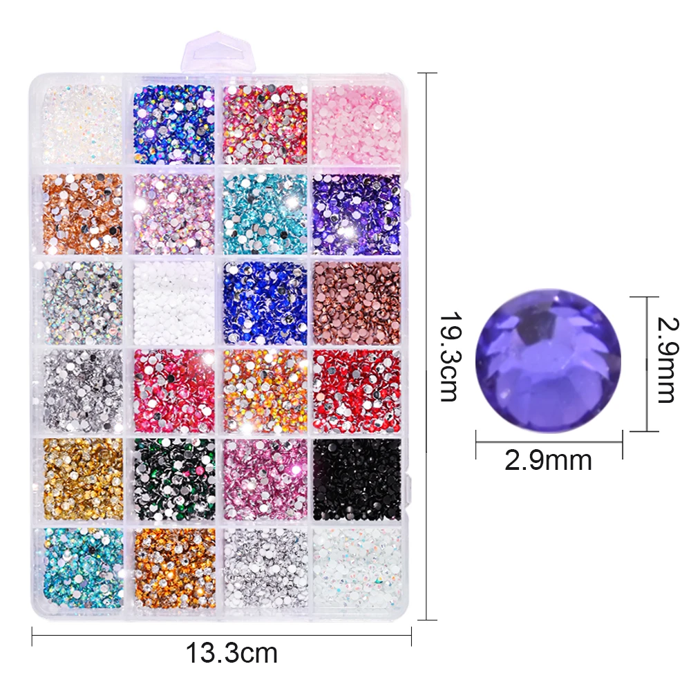 

10000pc Jelly Resin Rhinestone Set Round Flatback Clear Crystal Glitter Gem Stone Mix Color Round Shape DIY Nail Art Decoration