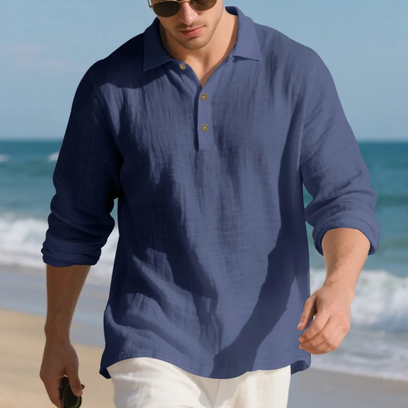 

Новая рубашка на пуговицах с длинными рукавами, мужские хлопковые легкие футболки, мужская дышащая уличная одежда, однотонные деловые рубашки поло на пуговицах