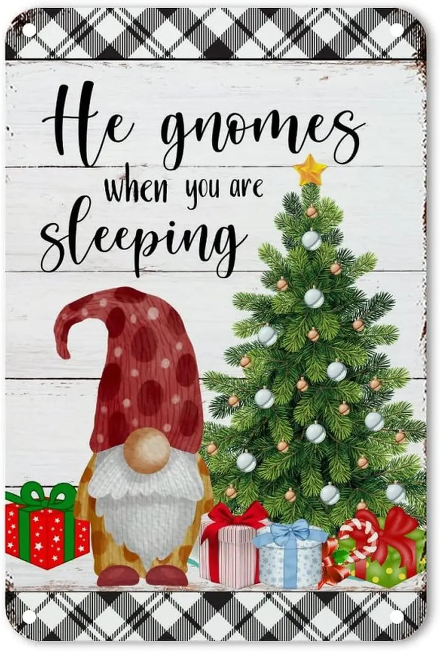 Гномы, когда вы спите, металлические жестяные знаки, рождественские конфеты, гномы, жестяные знаки, фермерский дом, Рождество, скоро, гаражные знаки Wa