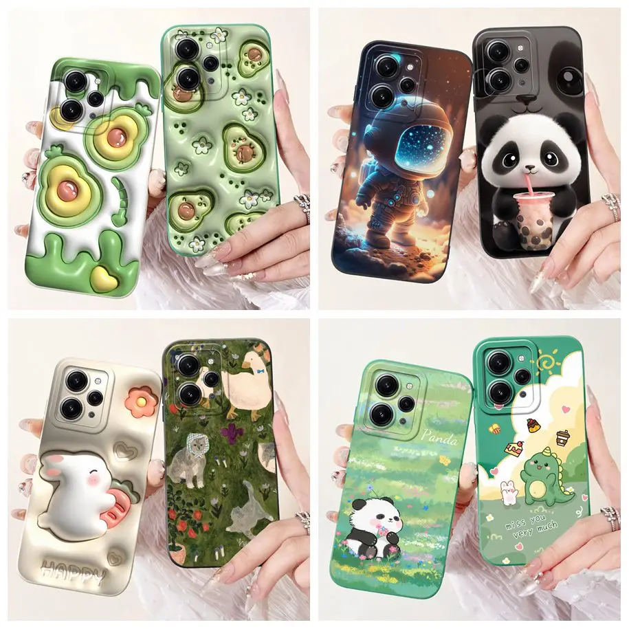 For Xiaomi Redmi 12 Case New Cute Avocado Panda Camera Protection Bumper Soft Silicone Slim Phone Case For Redmi12 4G 2023 Funda