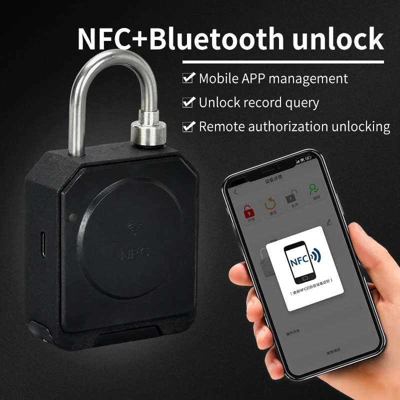 

Bluetooth & NFC Enabled Smart Padlock | Anti-Theft Security Lock for Outdoor Equipment, Cargo Vans, Warehouse Containers