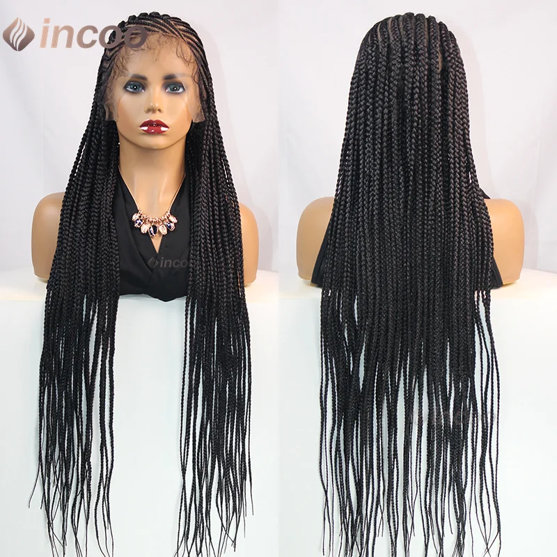 36" Cornrow Box geflochtene Perücken synthetische Vollspitze-Front-Perücken für Frauen knotenlose Zöpfe Perücke mit Babyhaar handgemachte Flechtperücke