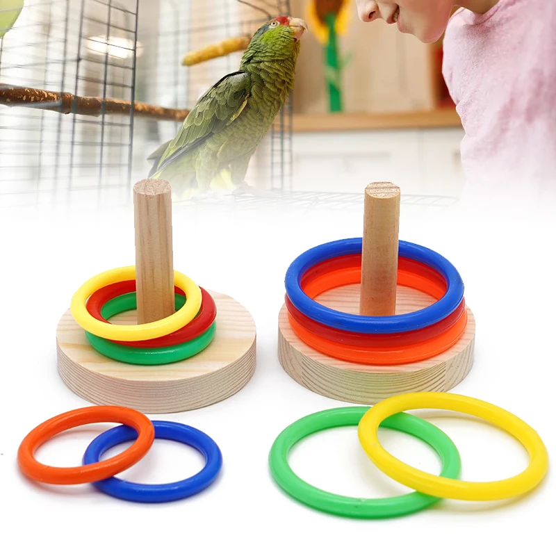 Papegaai Vogel Speelgoed Kleurrijke Ringen Puzzel Ferrule Speelgoed Mini Grappige Ferrule Training Intelligentie Speelgoed Interactief Spel Vogel Benodigdheden