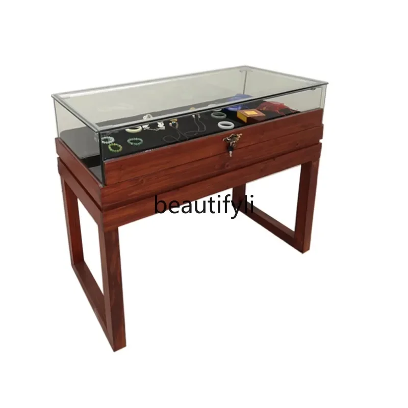 New arrive  Solid wood jewelry display cabinet, exhibition hall, museum display cabinet, library glass counter customization