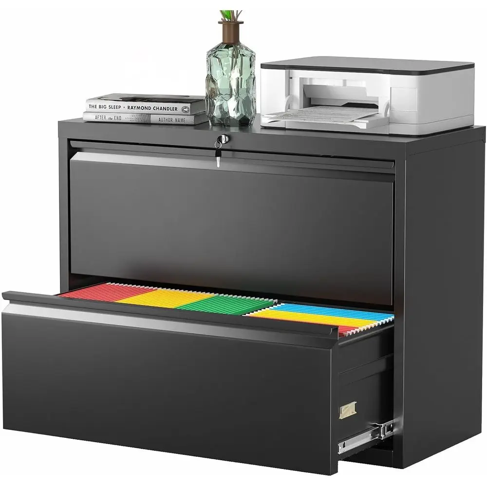 2 Drawer Metal Filing Cabinet with Lock, Black, for Home or Office, Holds Files/Letters/Legal/A4 (2 Drawers/Black)