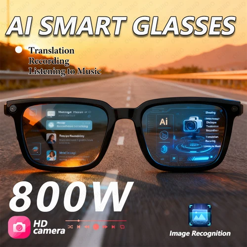 Gafas inteligentes AI, traducción AI, cámara HD de 8MP, imagen de disparo 4K, grabación de conversación, escucha de música, novedad de 2026