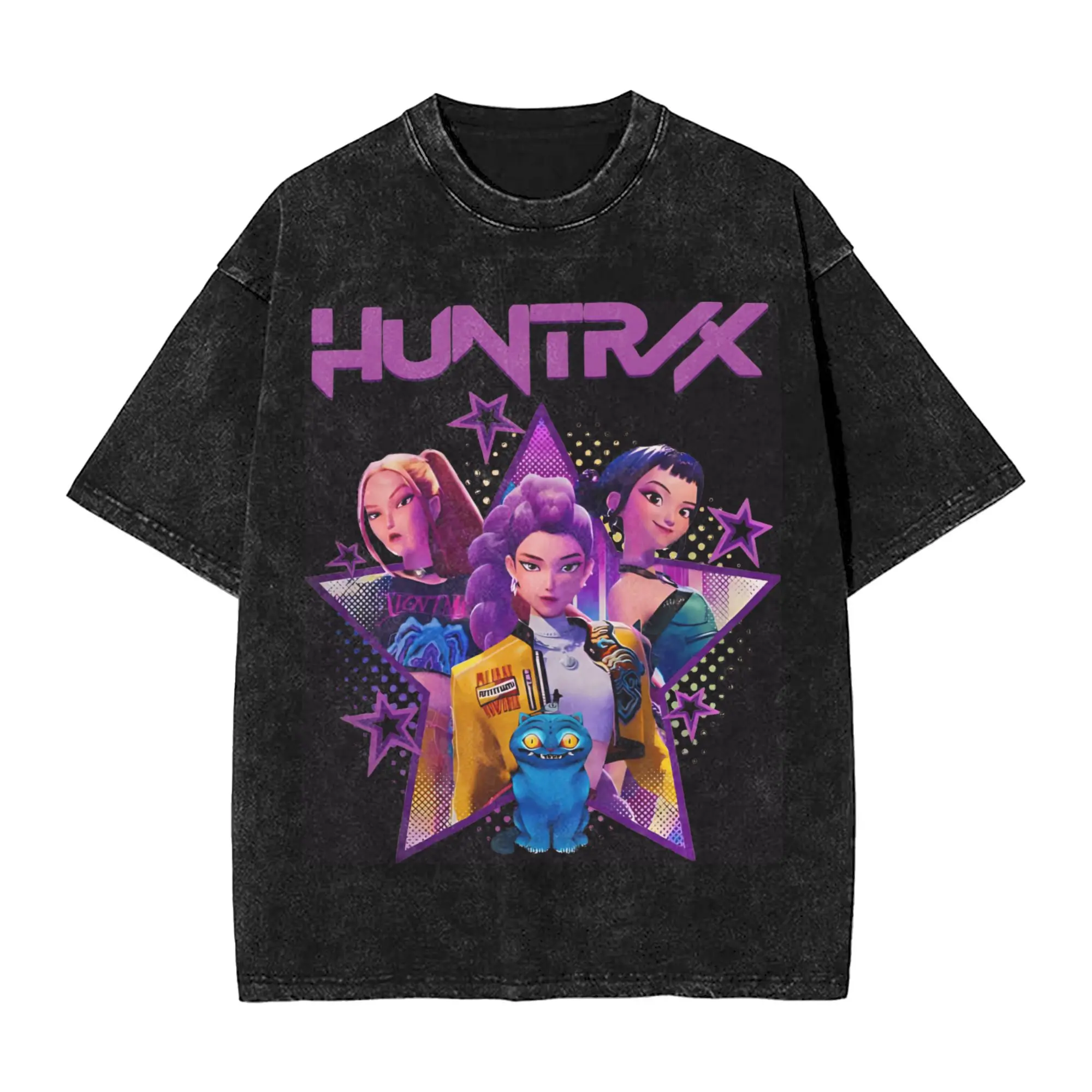 

Мужская и женская футболка Kpop Demon Hunters, потертые футболки, модная летняя футболка Huntrix для девочек, повседневная одежда с принтом Y2K, большие размеры