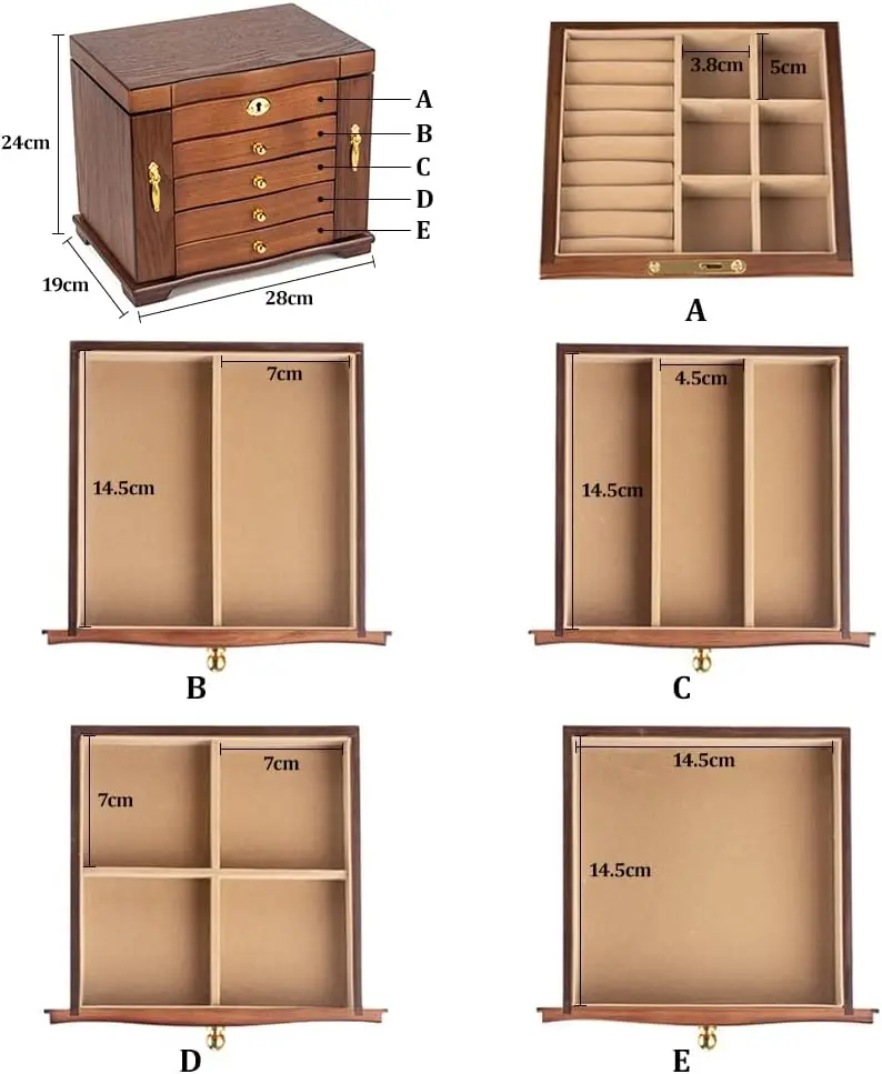 Wooden Jewelry Box , Solid Wood Organizer with Combo Lock for Jewelries, Necklaces, Rings, Vintage Style Storage Box with Mirror