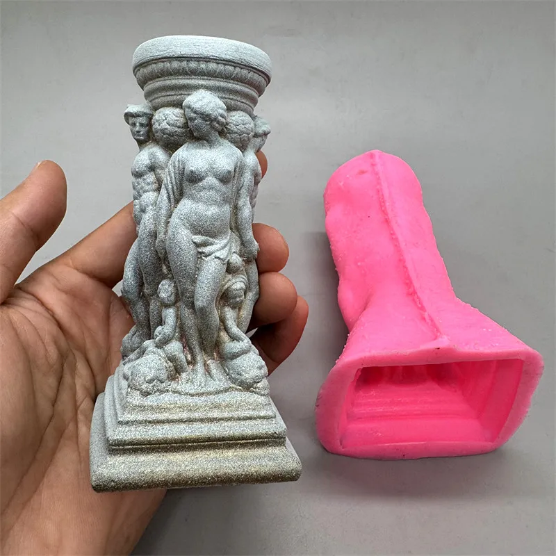 Fan Yong Four Roman Column European Baroque Candlestick Silicone Mold Making Gypsum Resin Concrete Desktop Decoration view 3