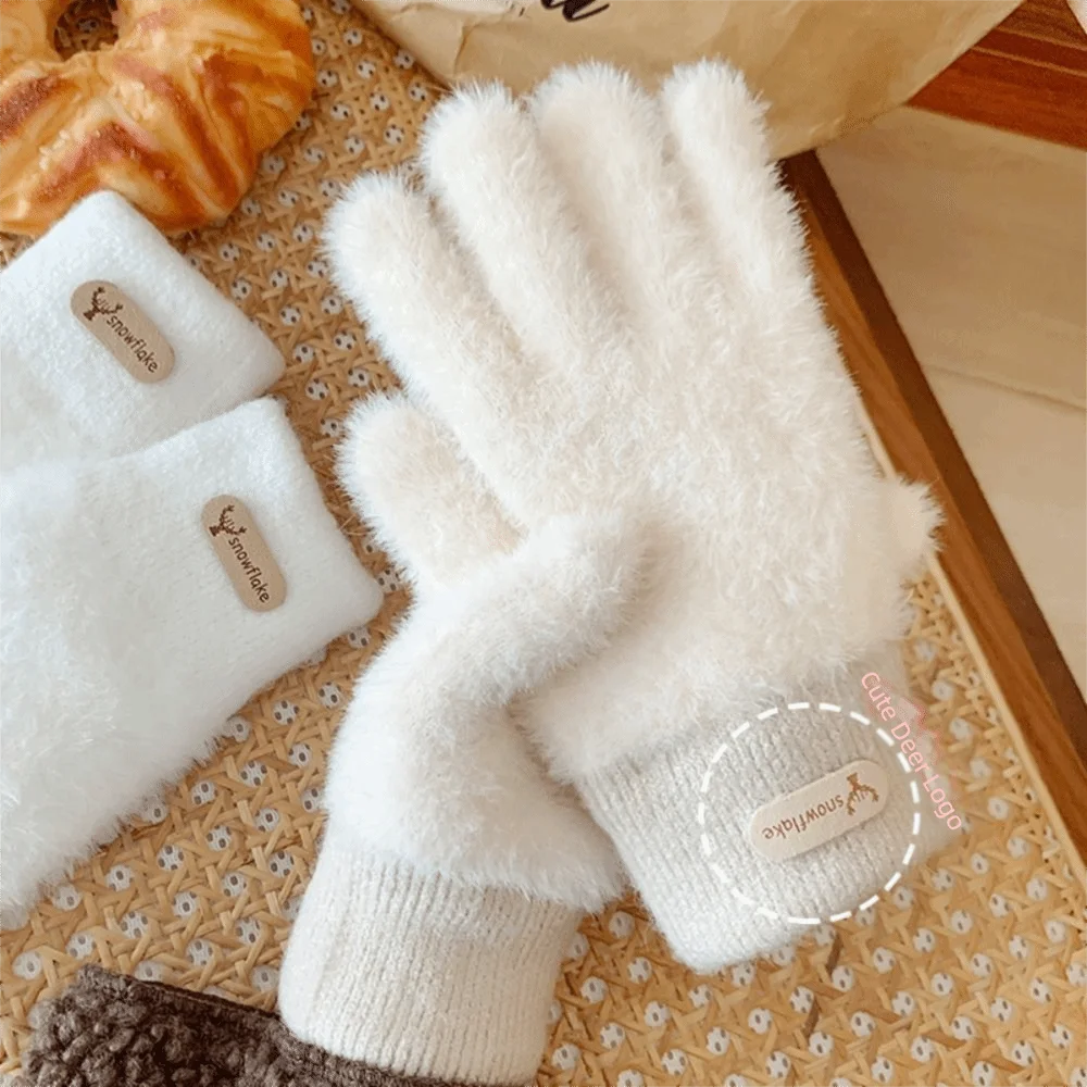 

Повседневные утолщенные меховые перчатки, морозостойкие теплые варежки на все пальцы, ветрозащитные однотонные вязаные перчатки, осень-зима