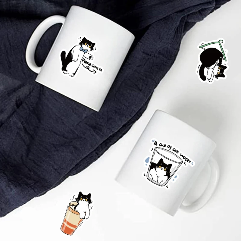 50PCS Cartoon Black and White Cat Animals Graffiti Stickers Phone Guitar Laptop Notebook  Luggage Decorative Decals Kids Toys view 4