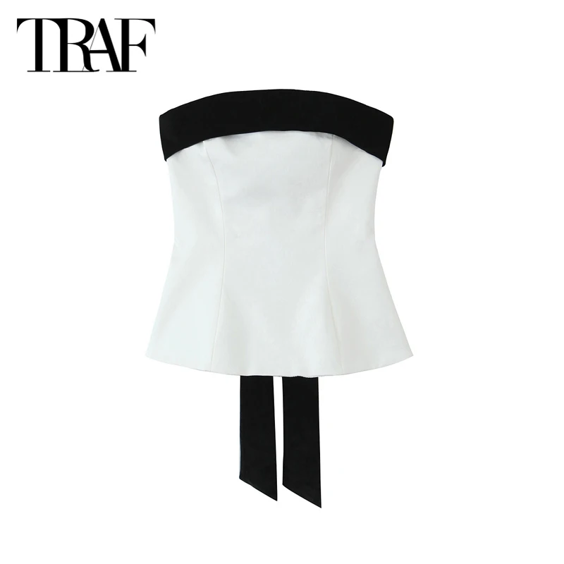 TRAF Butterfly Corset Top 2024 Women\'s Summer Elegant Party Bow Lace-Up Tube Tops Ladies Fashion Casual Sleeveless Backless Top