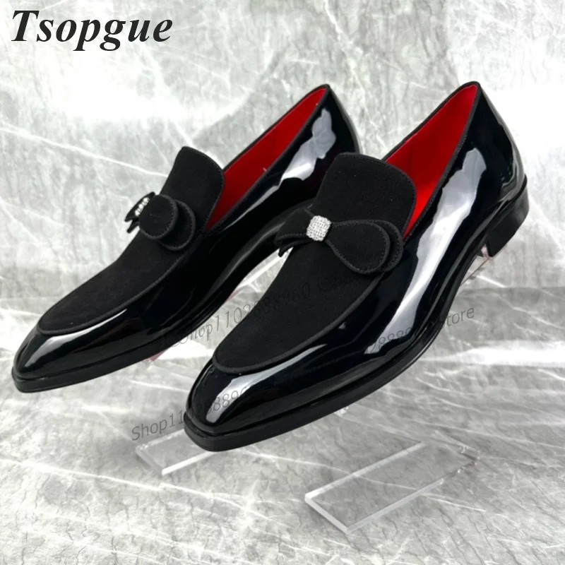 British Style Black Patent Leather Bow Knot Decor Men Shoes Men's Pumps Slip-On Business Casual Party Shoes Zapatillas Mujer