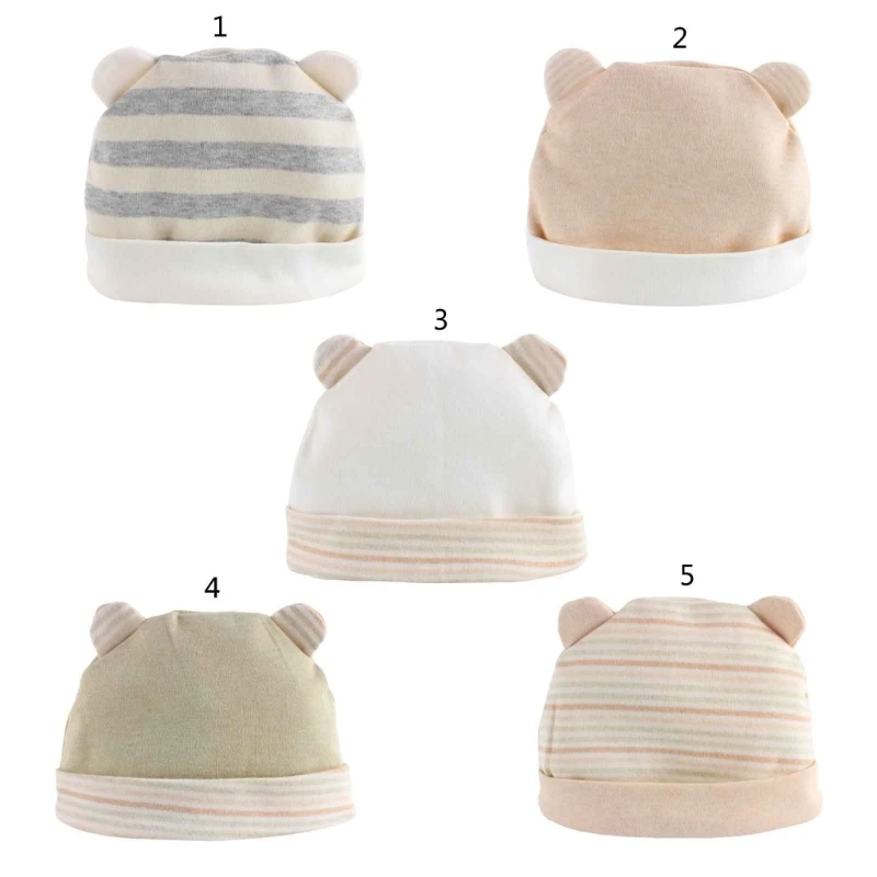 Infant Beanie Caps Baby Hospital Hat Newborn Bear Ear Bone-less Hat Muslin Headwear for Infant 0-3Month Baby Photo Props