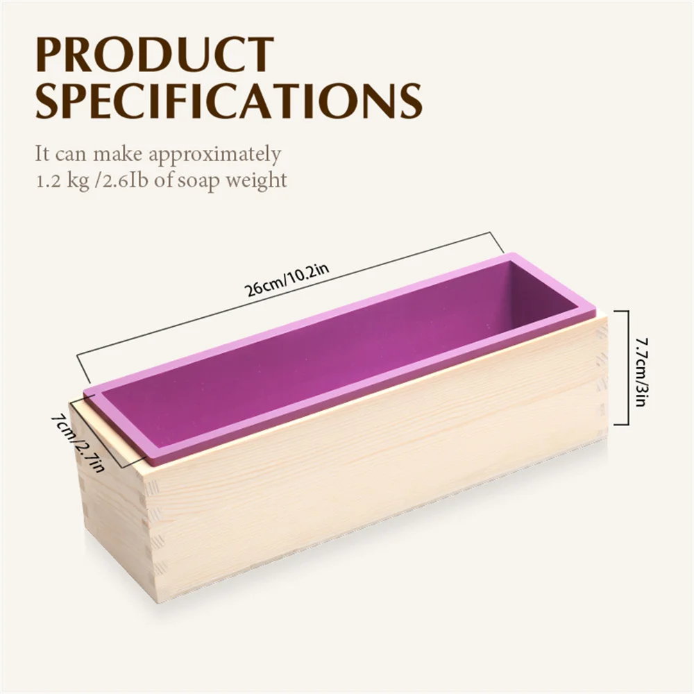 1200g Rectangular Soap Mold Handmade Loaf Mould Silicone Liner with Wood Box DIY Cold Process Soap Making Supplies