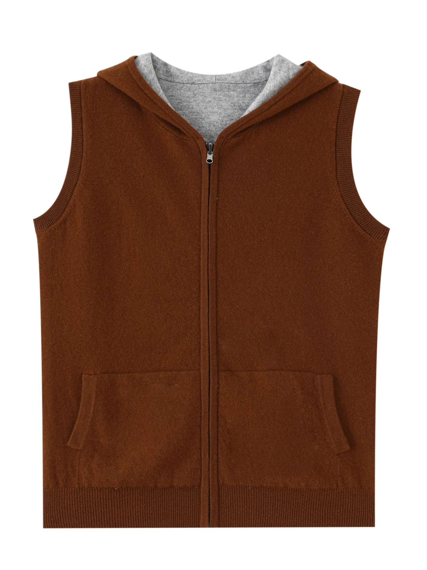 

100% Pure Cardigan Sweater Vest Men Autumn Winter Hooded Zipper Pocket Sleeveless Thickened Versatile Cashmere Knited Waistcoat