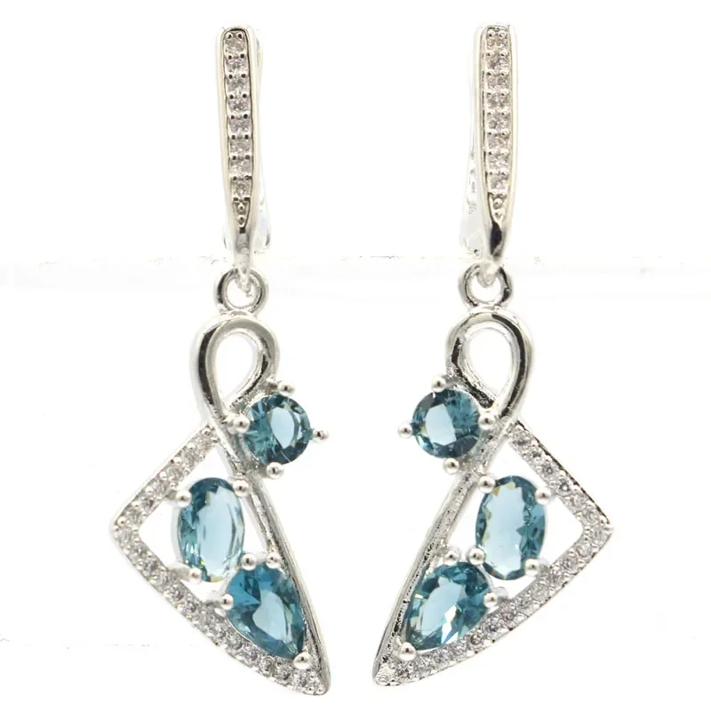 

925 SOLID STERLING SILVER Earrings 4.5g Rhodolite Garnet London Blue Topaz White CZ Woman's Wedding Polished Shiny