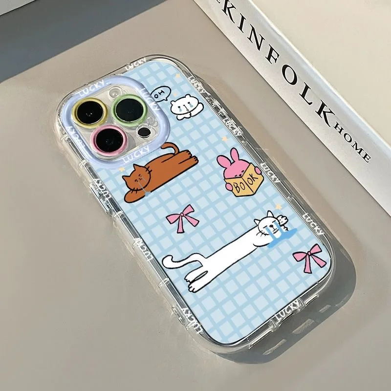 Painted blue checkered tearful cat phone case For iPhone 11 12 13 14 15 16 pro max