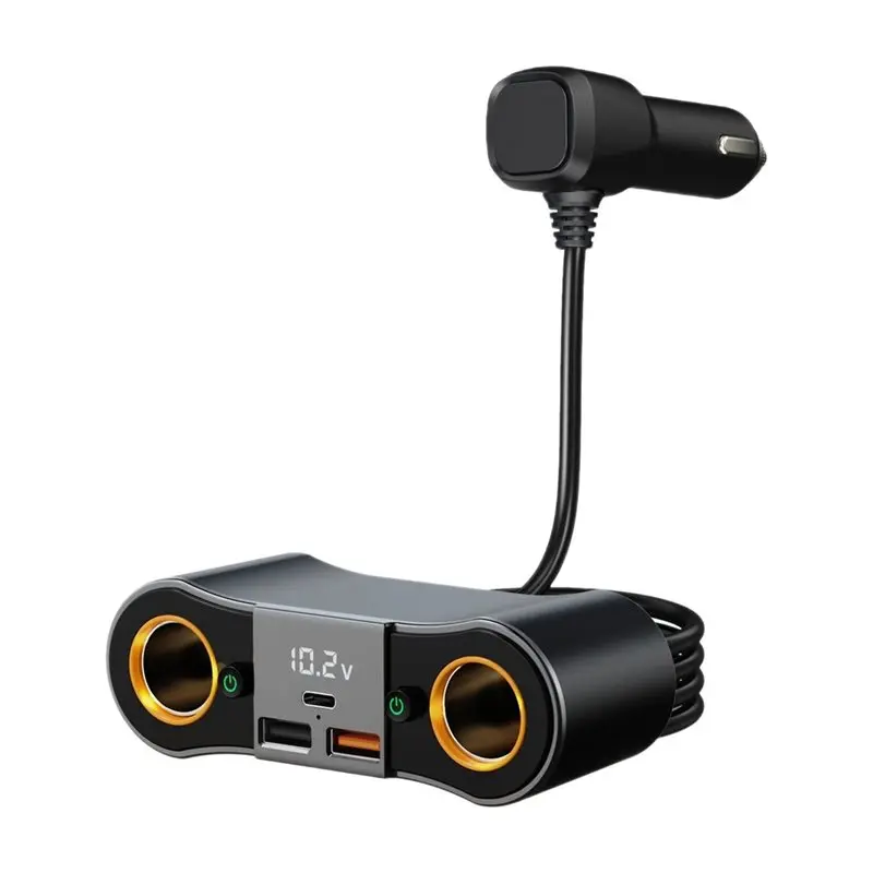 Dual USB LED Car Cigarette Lighter Socket Splitter Plug PD65W Phone Fast Adapter Cable Car Cigarette Lighter