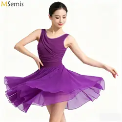 Womens Adult Gymnastics Leotard Skating Ballet Jersey Dress Cut Out Asymmetric Stretchy Tight Fitting Ballet Lyrical Dance Dress