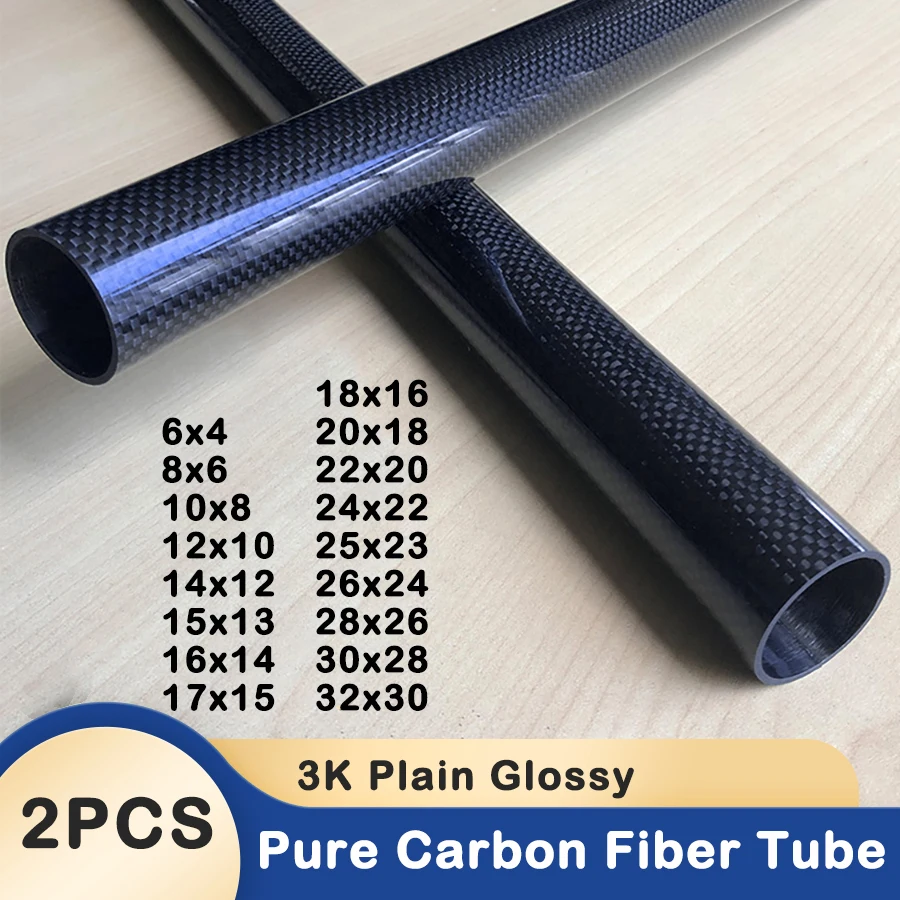 2pcs Length 50cm Carbon Fiber Tube High Composite Hardness Material 3K  Plain GlossyOD6-32mm Pipes For Plant Protection Aircraft