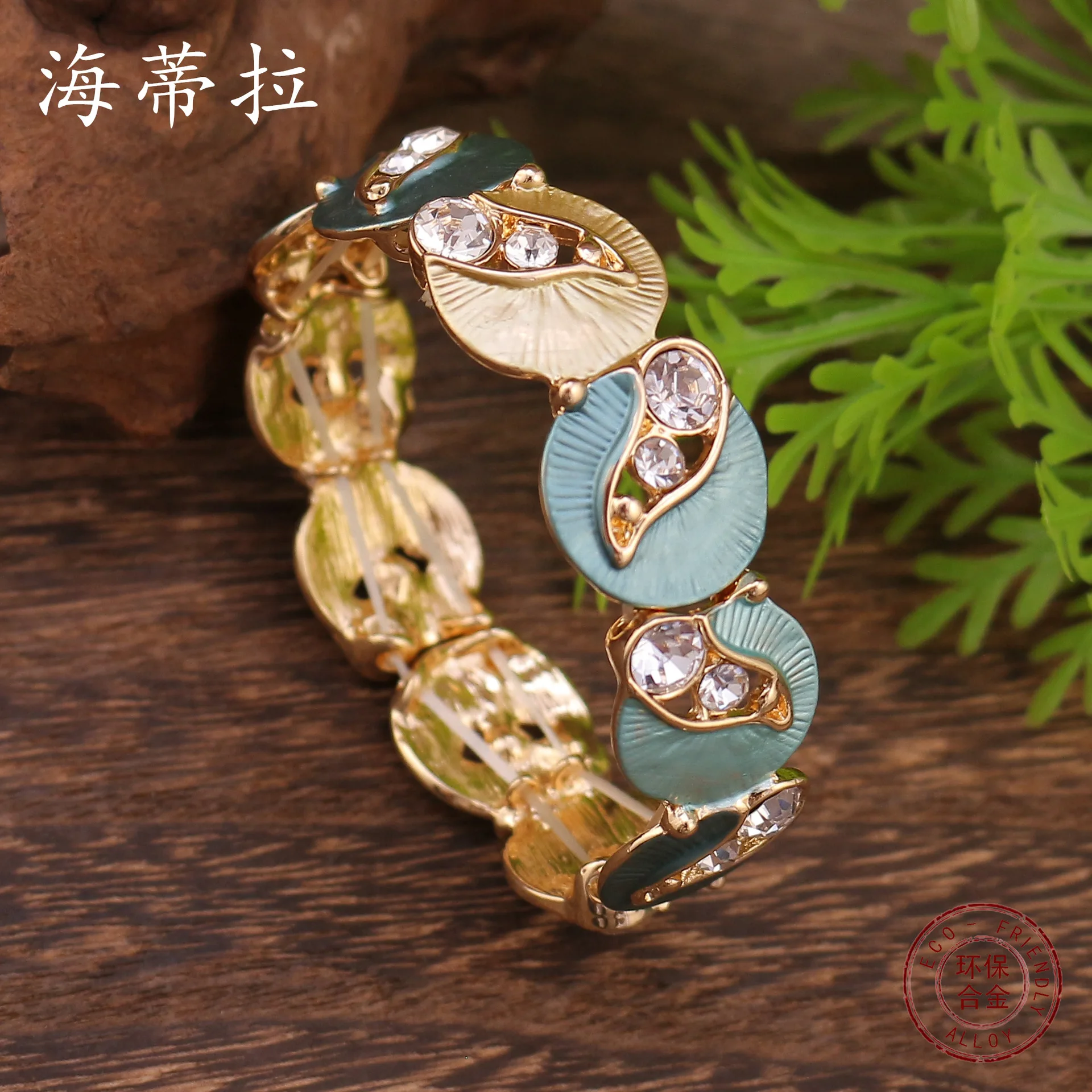 

DIY accessories enamel color geometric petal elastic bracelet, women's fashion diamond-encrusted flower zinc alloy bracelet