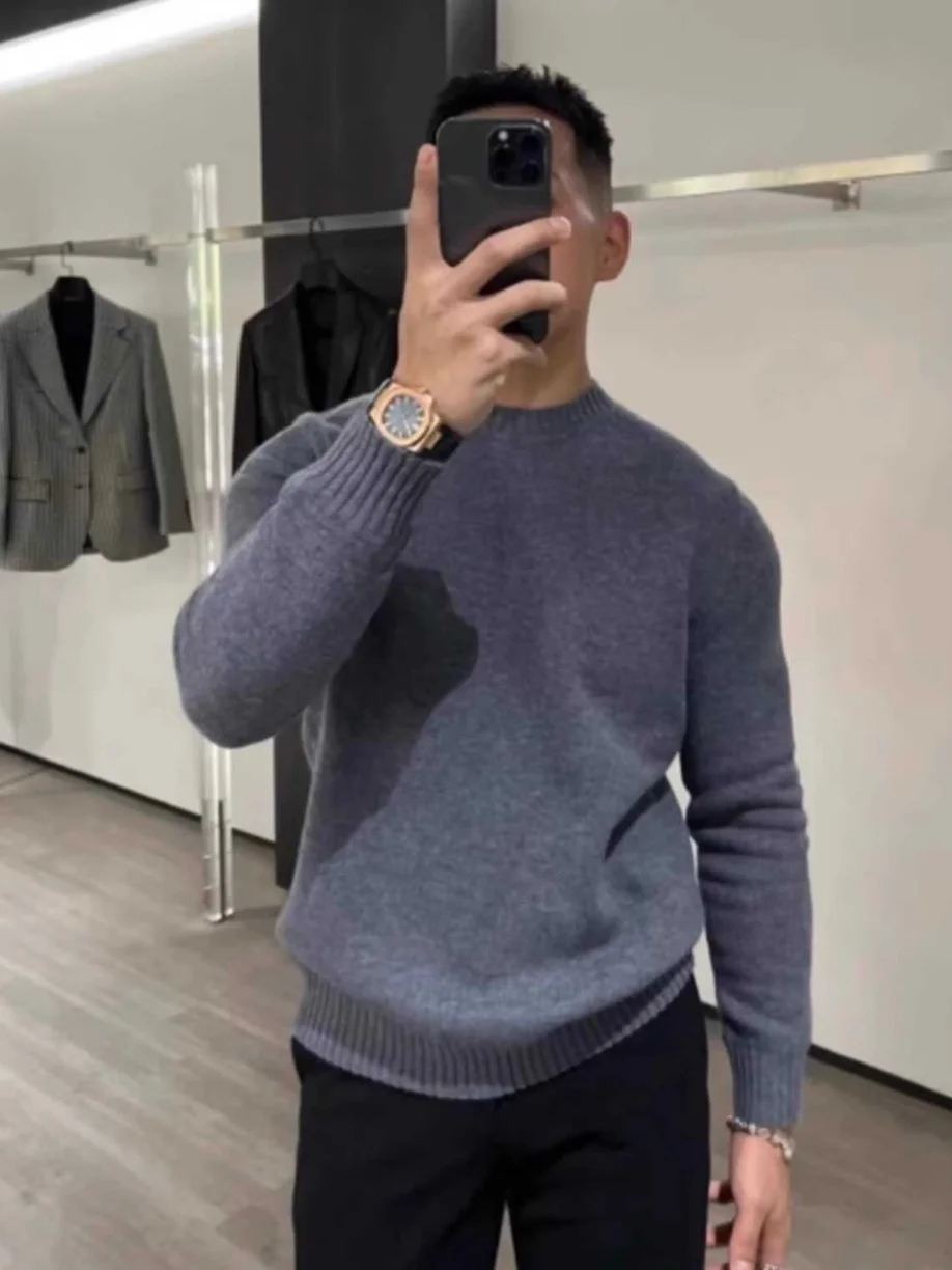 

Autumn Winter New Sle Pure Color round Ne Knitted Sweater Soft Comfortable Men's Youth Quali Inner Wear Base Layer