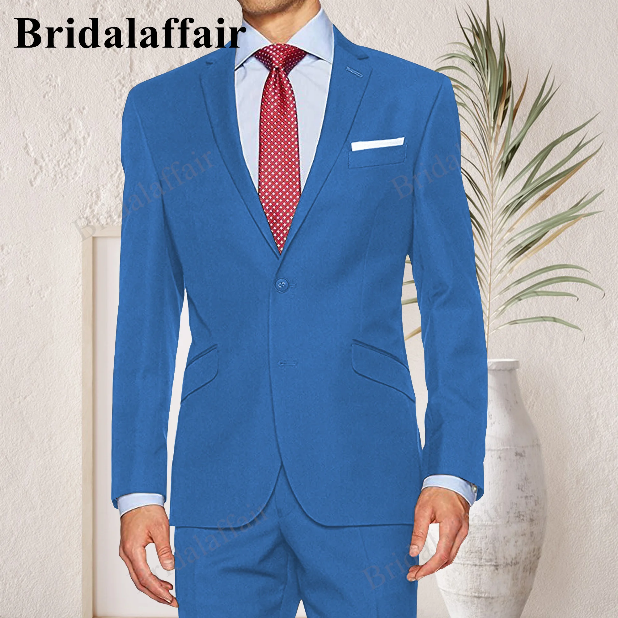 

Bridalaffair Sky Blue Mens Suit Slim Fit 2pcs Blazer Suit Jacket Pant Set Elegant Wedding Prom Tuxedo Suit For Men Costume Homme