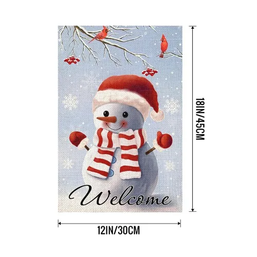 Welcome Winter Snowman Garden Flag 12x18 Inch Double Sided, Snowflakes Cardin... YYZ