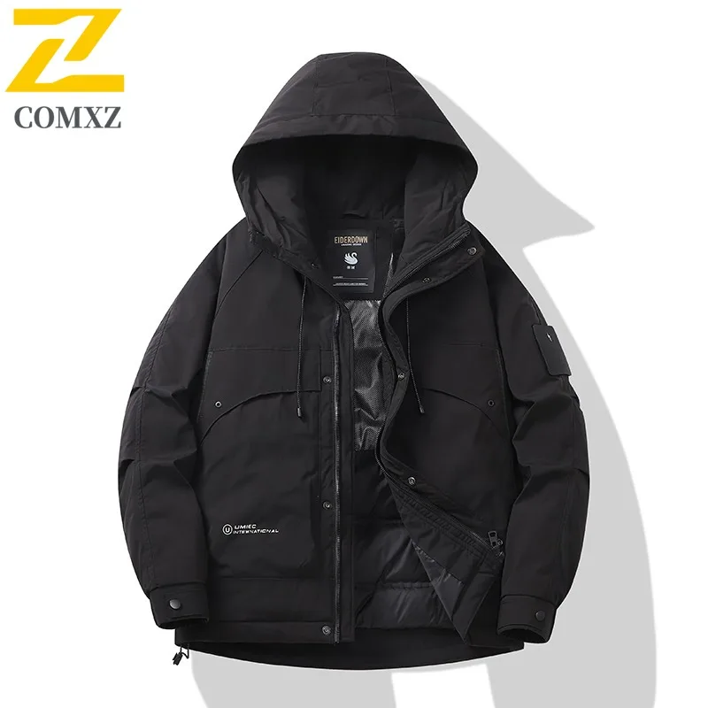 COMXZ Men Parker Coat Winter Travel Windproof Waterproof Premium Hiking Puffer Jacket Comfortable Snow Climbing Winter Jackets