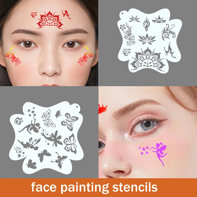 

8Pcs Face Painting Stencil Set, Reusable Hollow Tattoo Stencils for Art Painting, DIY Spray Eyebrow Stencil for Cosplay Party