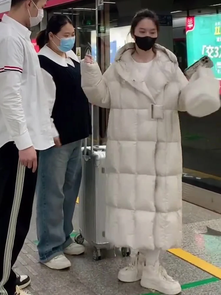   Thiened blanco Du down Puffer Jaet abrigo de invierno para mujer cálido largo Sle Commute Faion Bi Fang marca