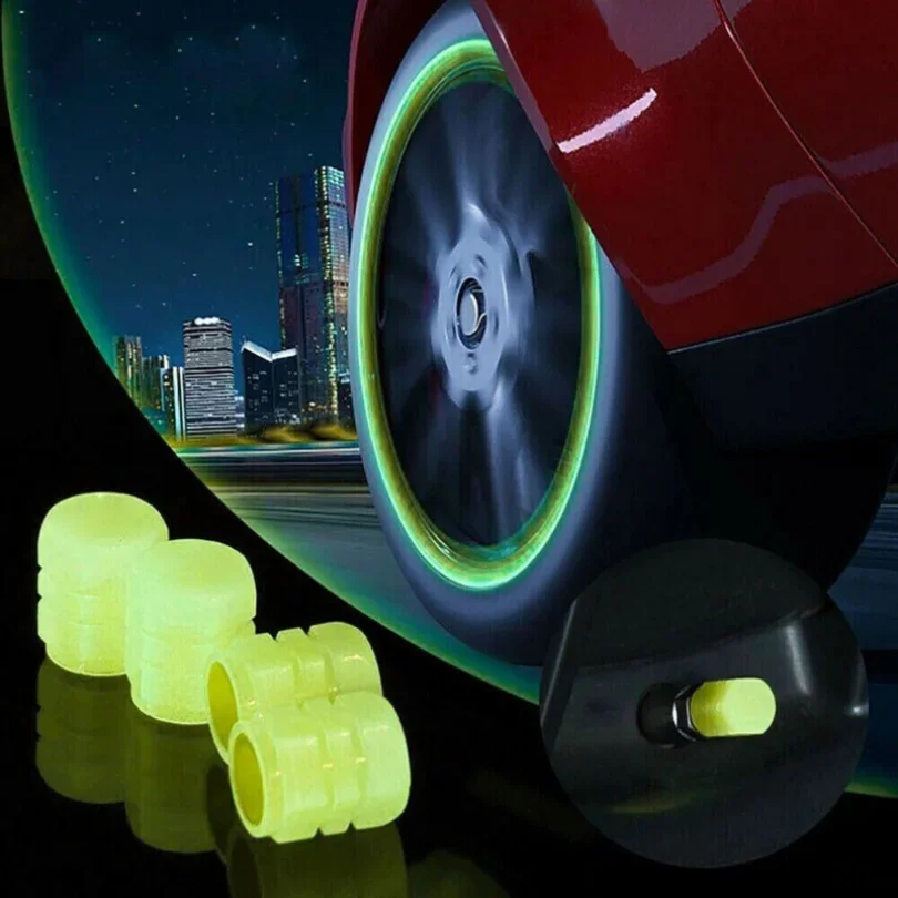 Yellow Car Valve Caps Tyre Valve Stem Air Dust Rim Cover Glow In Dark Accessory