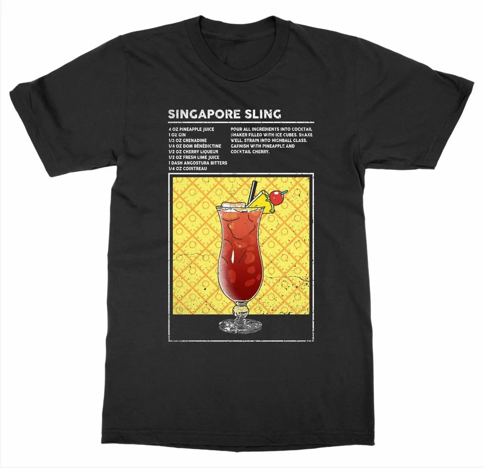 Alcohol Mixed Drink Singapore Sling Cocktail Bartender T Shirt. 100% Cotton Short Sleeve Casual T-shirt Loose Top New Size S-3XL