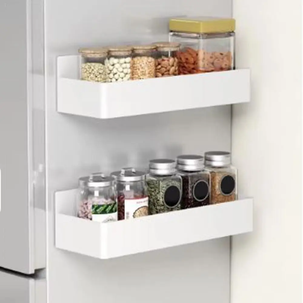 

2Pcs Plastic Magnetic Shelves Adjustable Large Size 2 Layers Storage Rack Black/White Space Saving Spice Seasoning Organizer