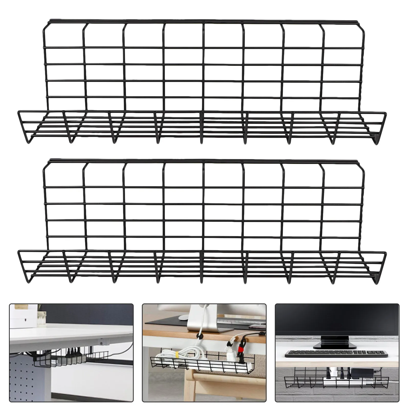 

2Pcs Under Desk Cable Management Rack Heavy Duty Iron Patch Board Organizer for Office Cable Storage Wire Organizer Cord Tidy