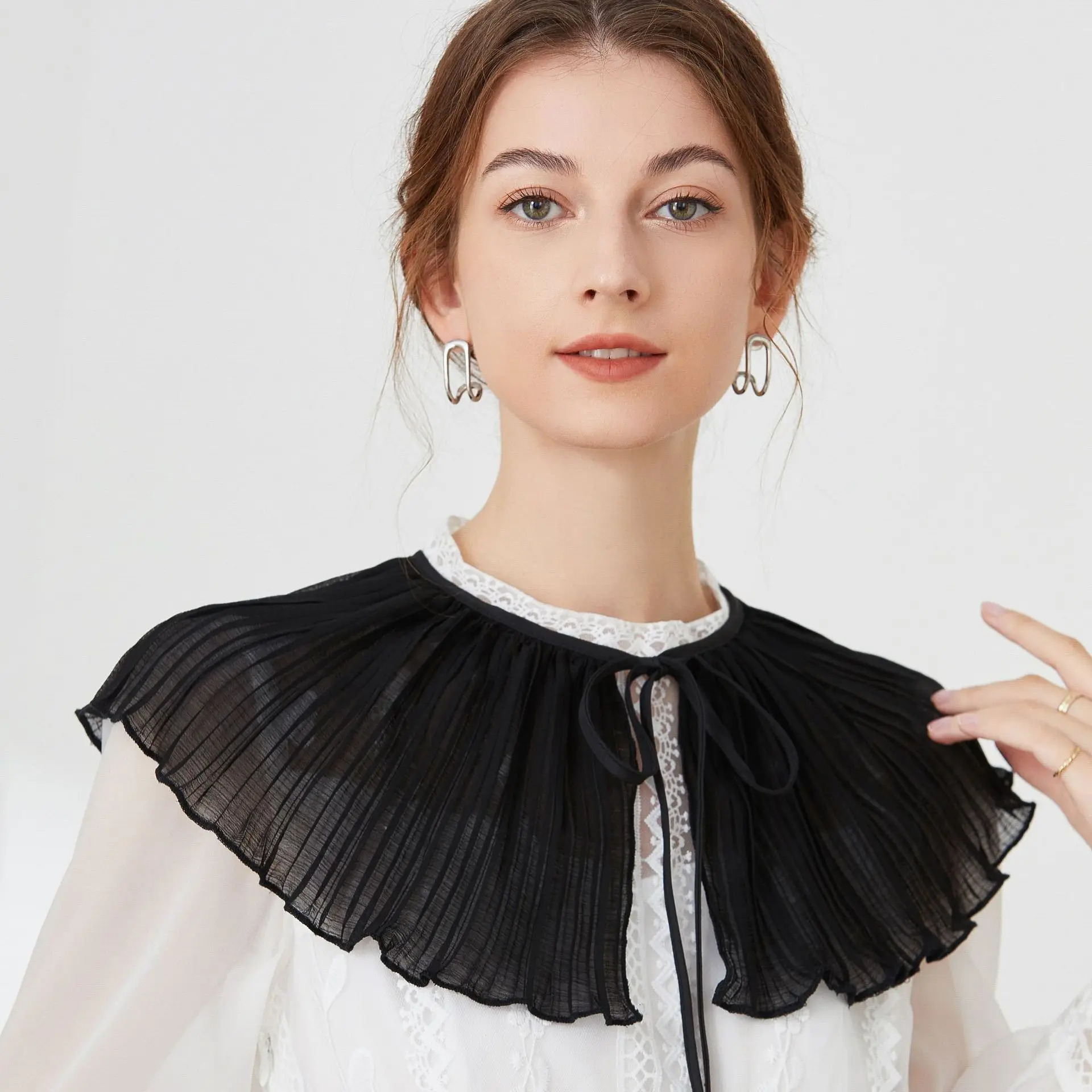 

Black chiffon lotus leaf small shawl women's cape summer multifunctional sun protection with skirt bow tie fake collar