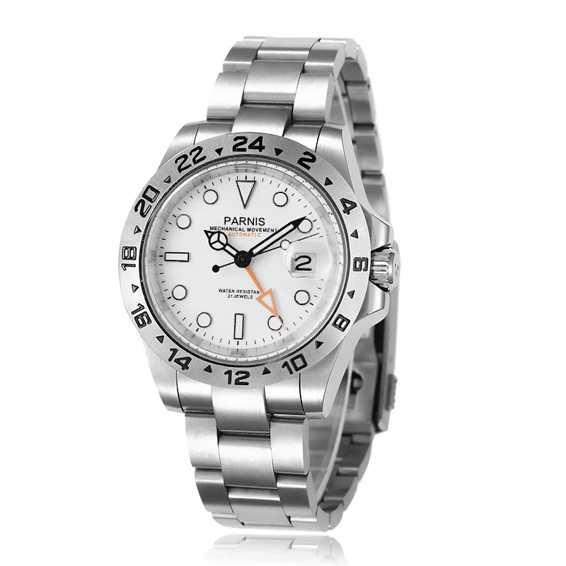 Parnis 40mm White Dial Mechanical Automatic Men Watch Jubilee Strap Sapphire Glass Luxury Watches Man Clock reloj de hombre 2025