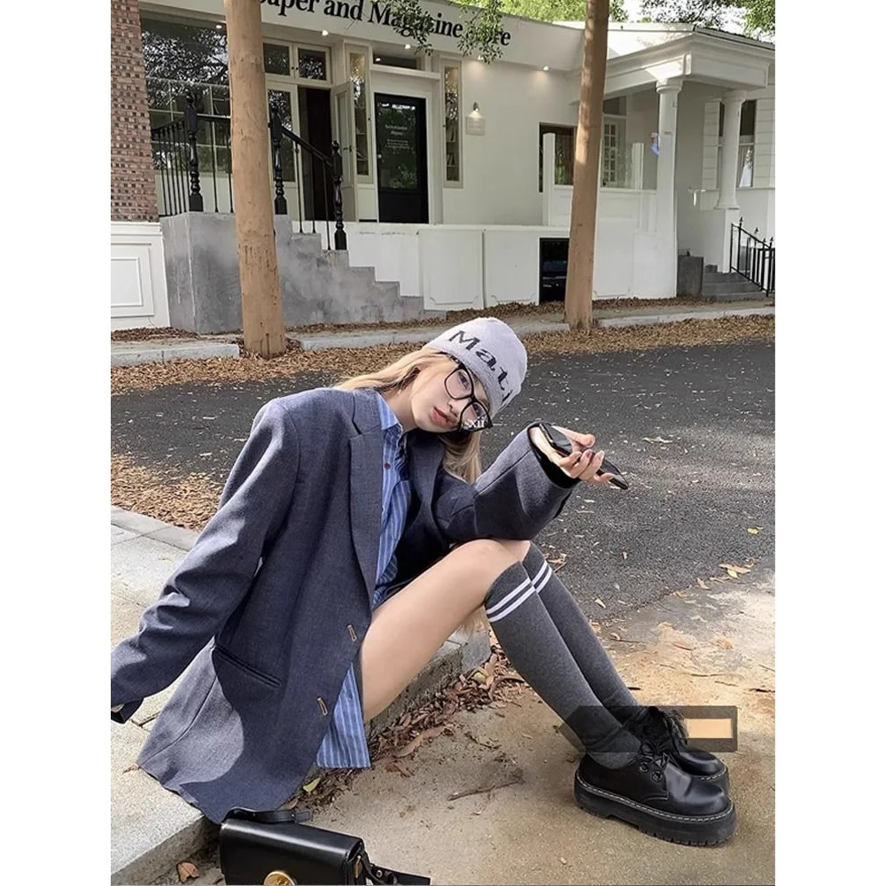 

Элегантная женская полосатая рубашка-лонгслив белого цвета для весны и осени, универсальная, с воротником, свободного кроя