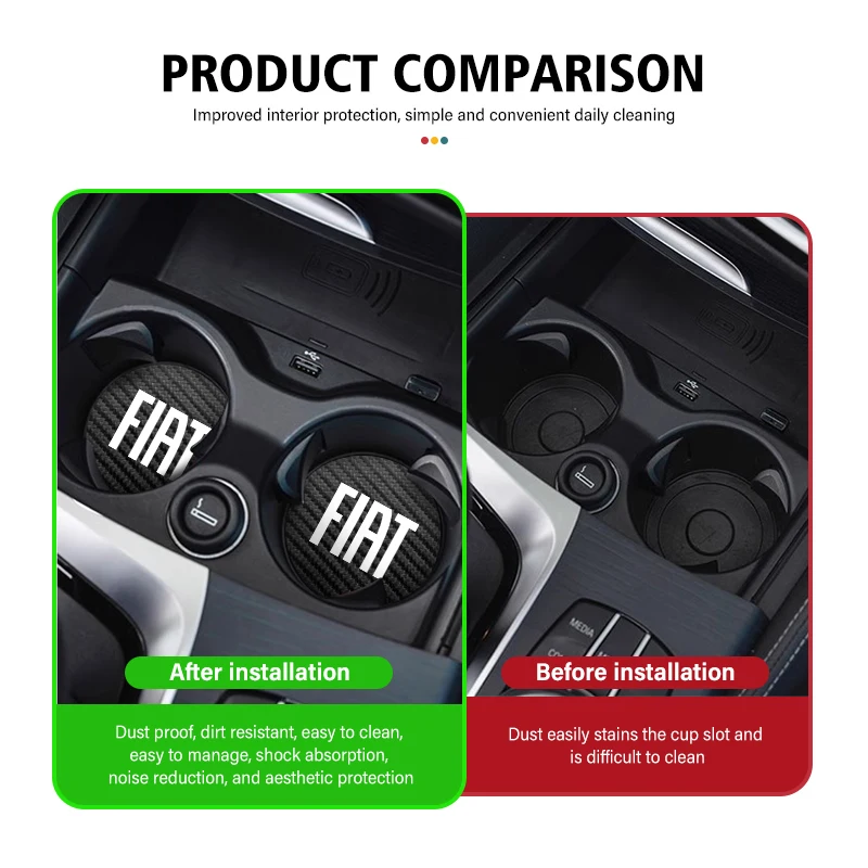 2pcs Car Cup Holder Insert Pad Anti-Slip Mat Emblem Coaster For Fiat Tipo Panda Brave Stilo Palio Ducato Freemont Doblo