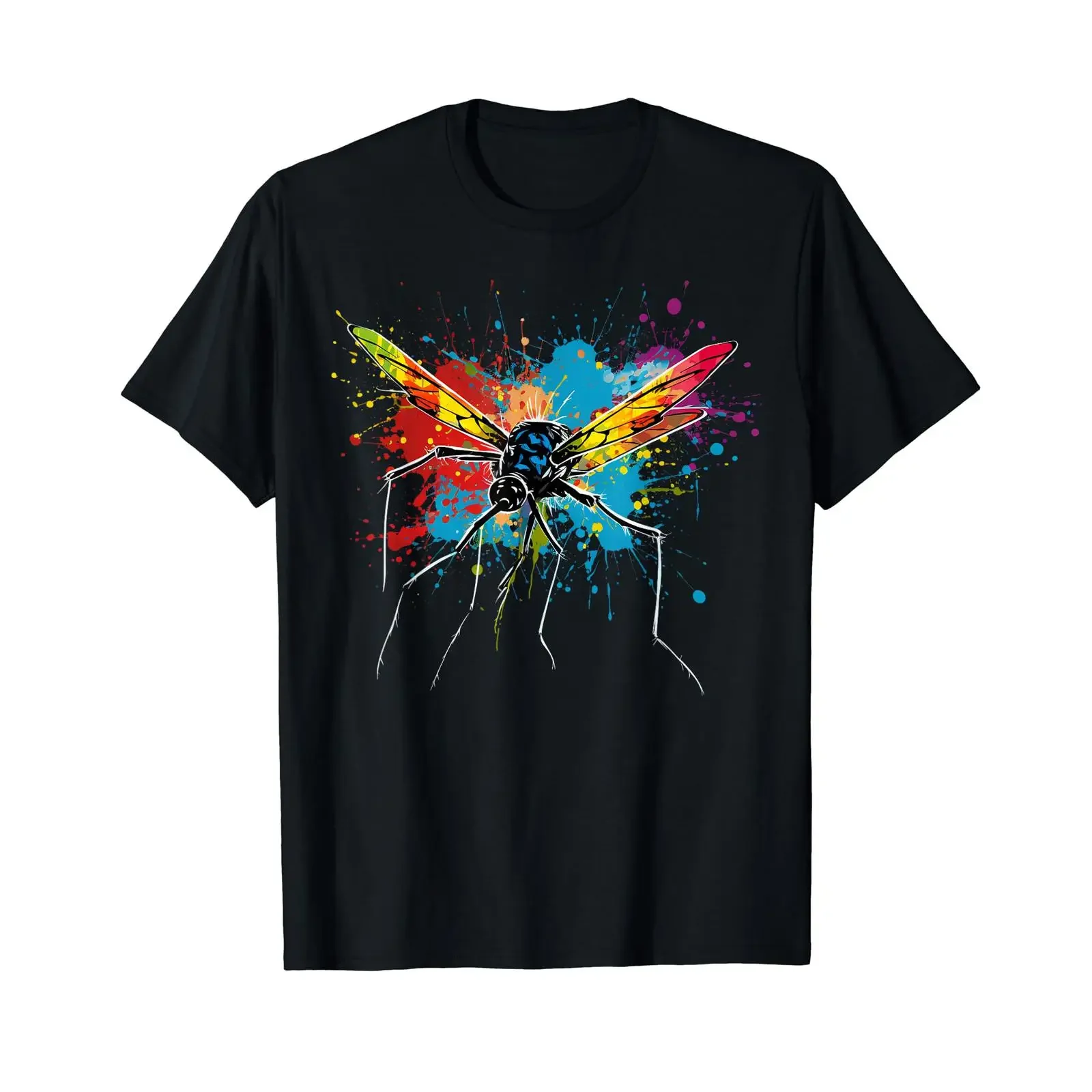 Cool Mosquito on colorful painted T Shirt vintage Washed Top For Everyday Wear Breathable Unisex Soft Casual streetwear homme