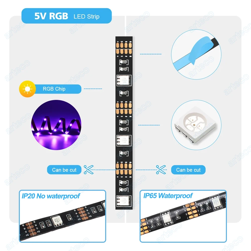 Imagem -04 - Bateria Powered Led Strip Light Rgb Fita Flexível Ribbon Lamp tv Back Light Scooter Iluminação de Bicicleta 17 Key rf Control Usb