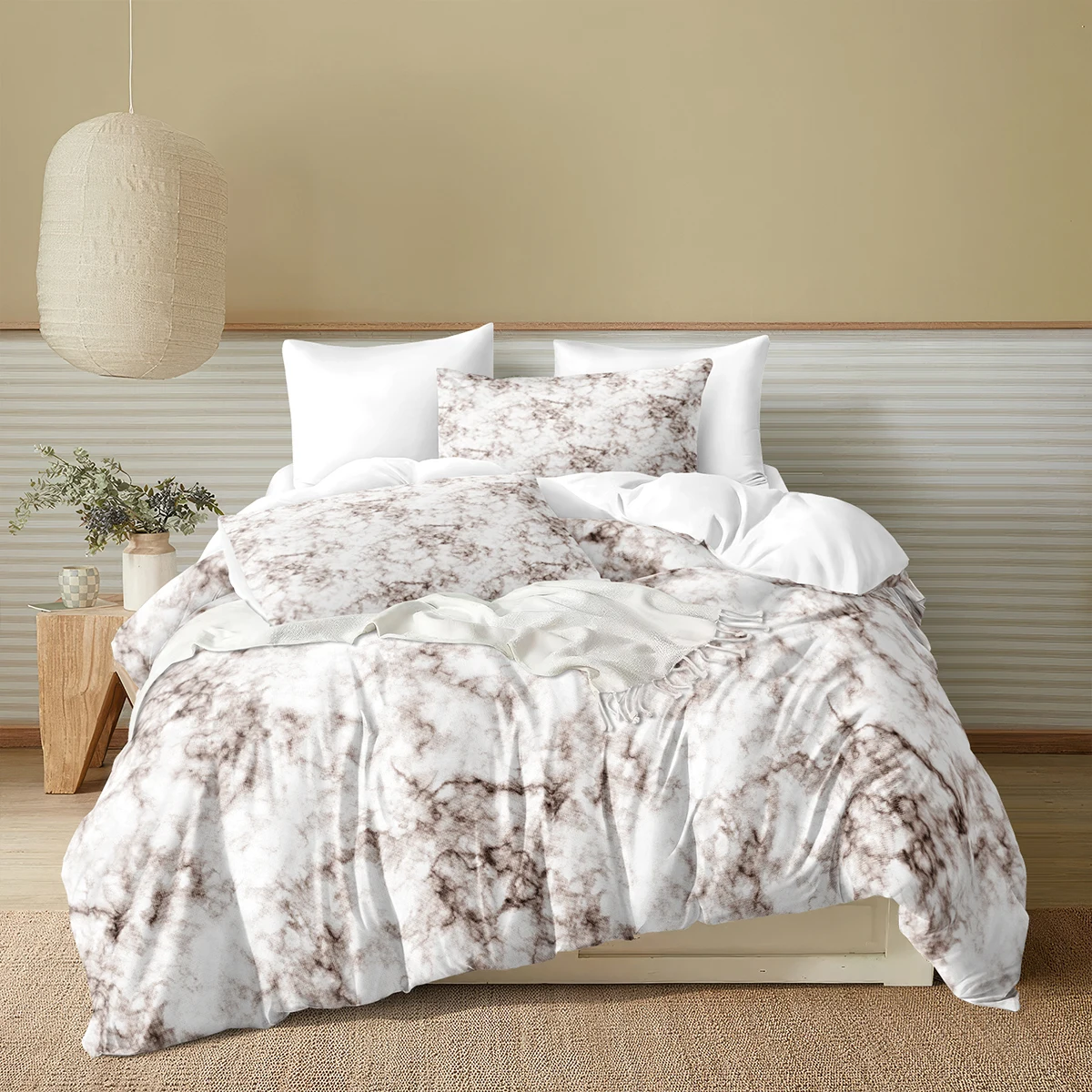 

Комплект постельного белья из белого мрамора, 3 шт., светло-коричневый мраморный пододеяльник, дышащий легкий пододеяльник, современный комплект постельного белья для мальчиков