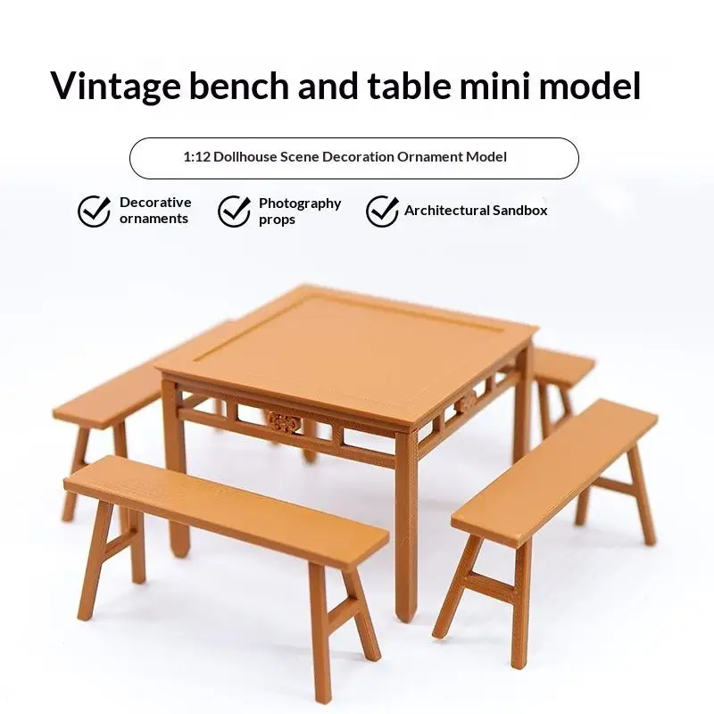 

5Pcs Montessori Miniature Imitation Table Long Bench Model 1:12/1:18 Dollhouse Furniture Accessories For Girl Gifts