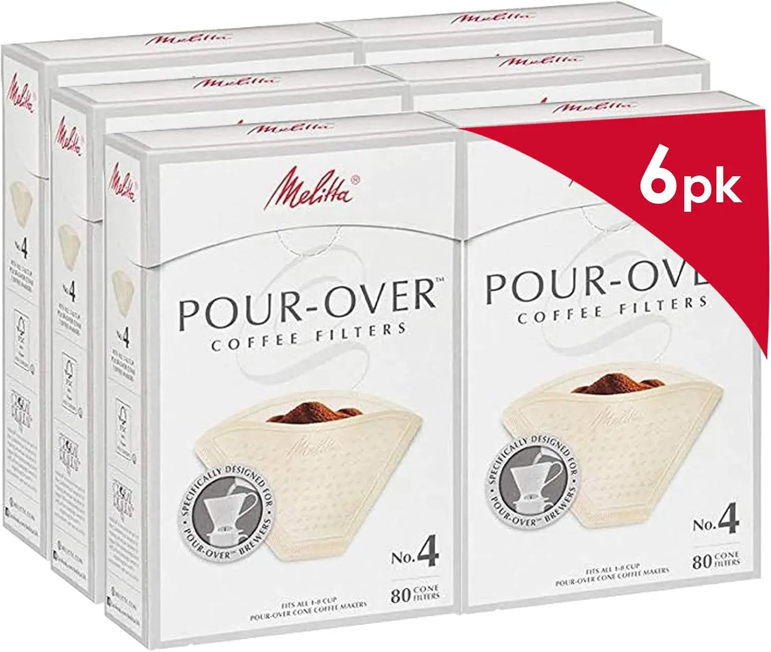 

Premium Pour-Over Coffee Filters, Beige, 80 Count per Pack (6 Packs Total, 480 Filters)
