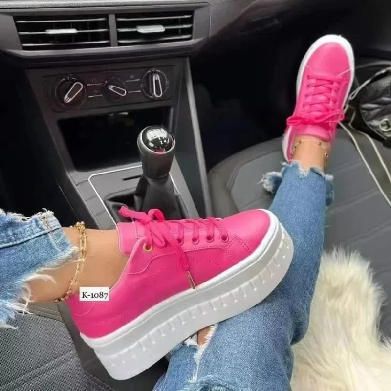 Shoes Casual Shoes for Women 2024New Platform Sneakers Solid Color Ladies Footwear Trend Lightweight PU Vulcanized Shoes