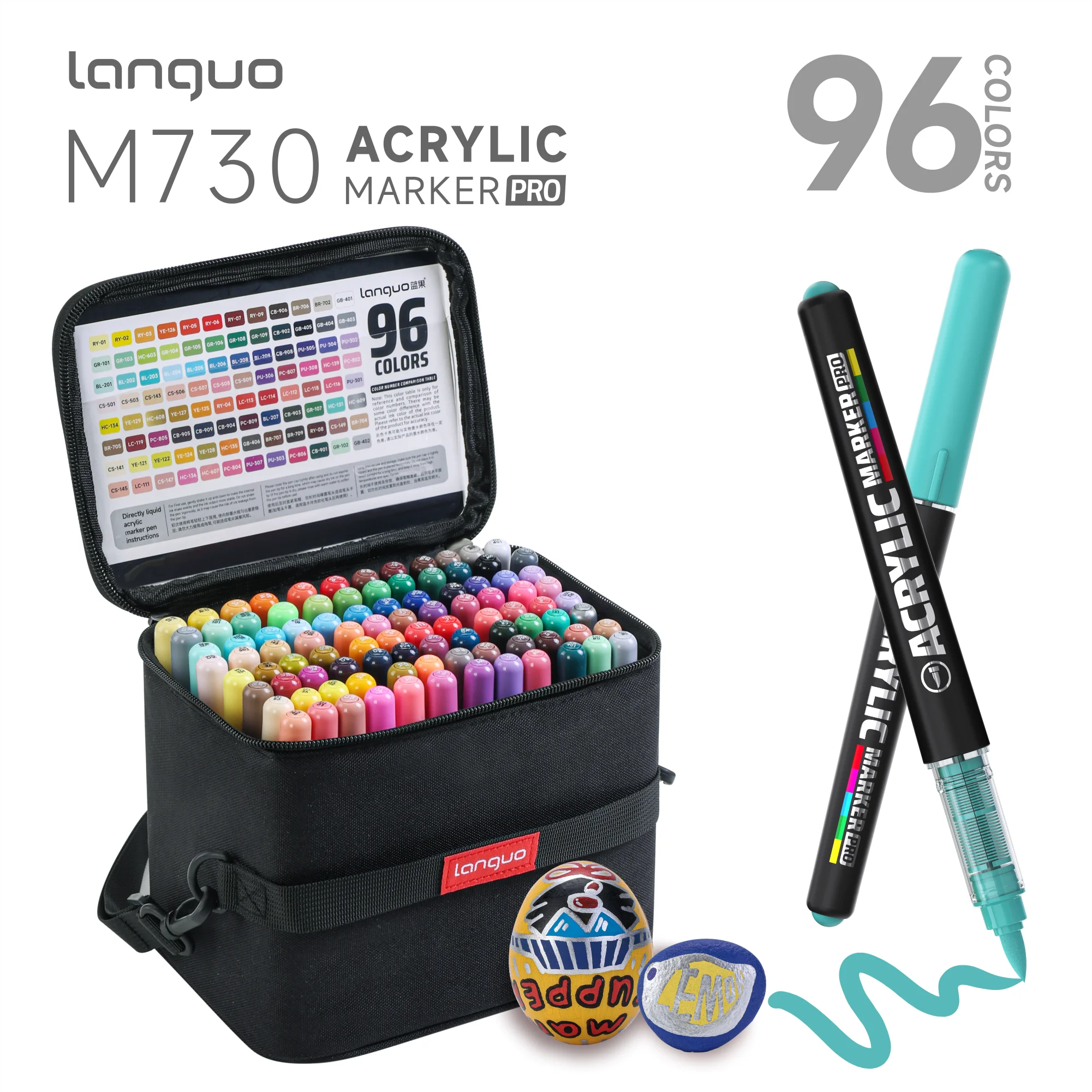 LANGUO 48-192 Kleuren Directe Vloeibare Acrylmarkers met Draagbare Tas, Stapelbaar, Studenten DIY Graffiti Tekenen Schilderen Pen